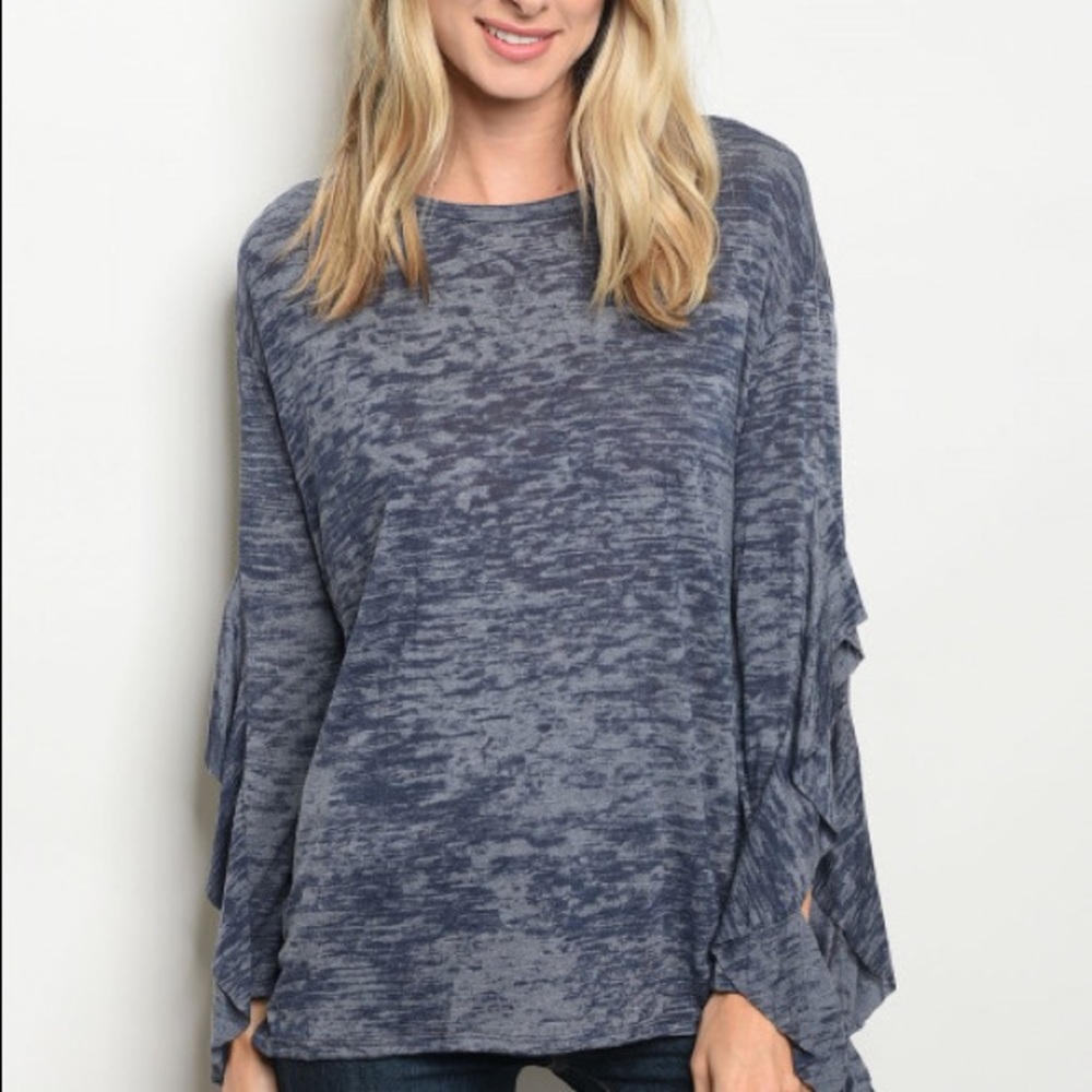 CLEARANCE MARLIN Navy Ruffle - top - Picture 2 of 4